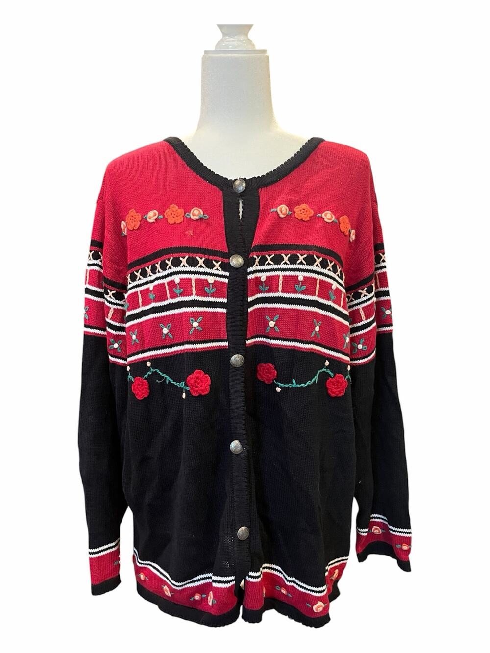 Vintage Willow Ridge Red Cardigan Sweater 1X Oversized Cottagecore Cozy Whimsy
